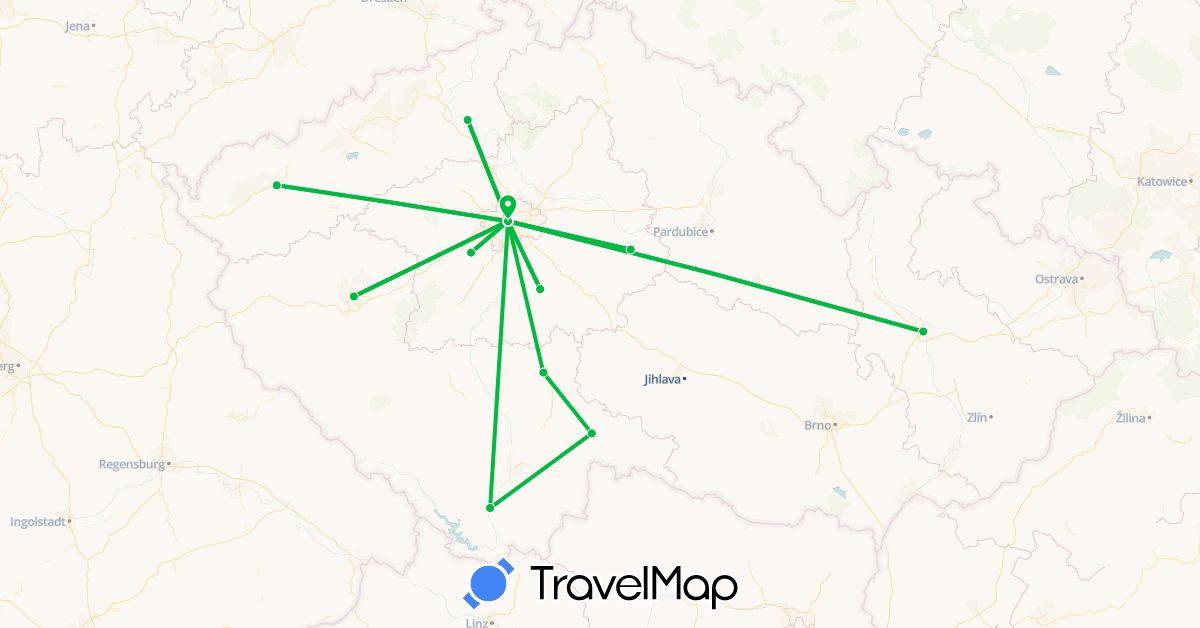 TravelMap itinerary: driving, bus in Czech Republic (Europe)