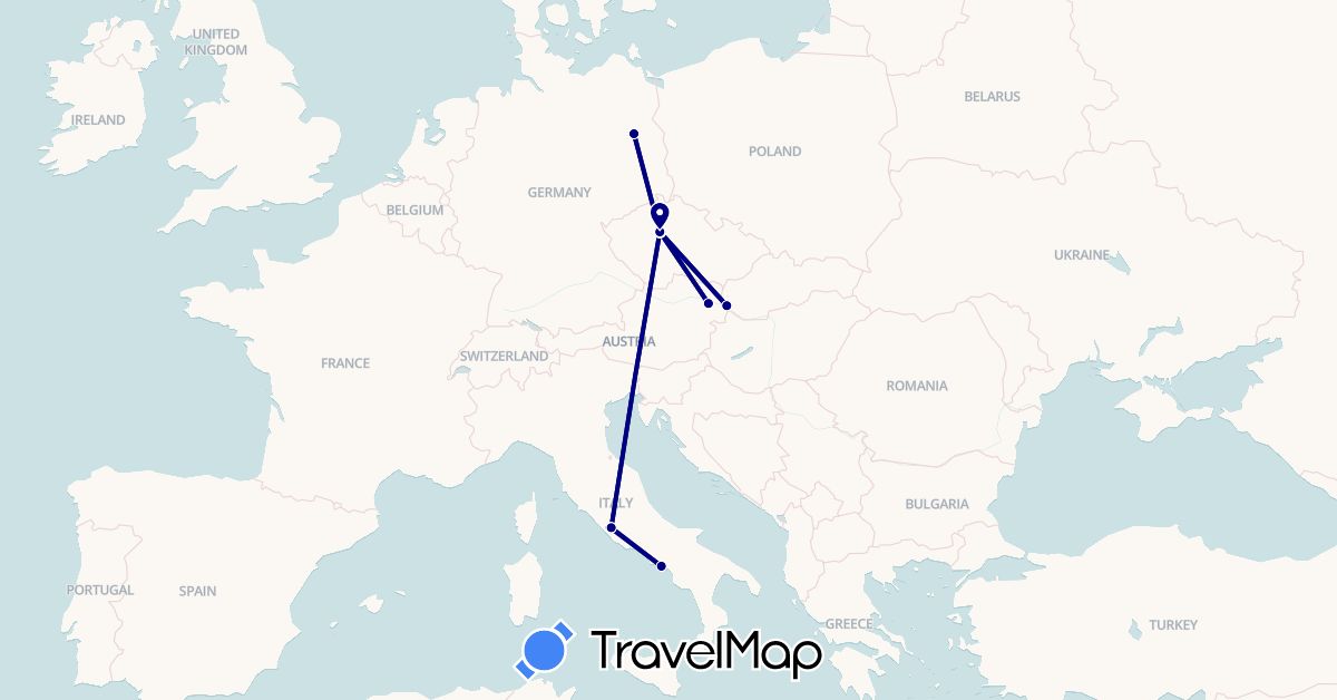 TravelMap itinerary: driving in Austria, Czech Republic, Germany, Italy, Slovakia, Vatican City (Europe)